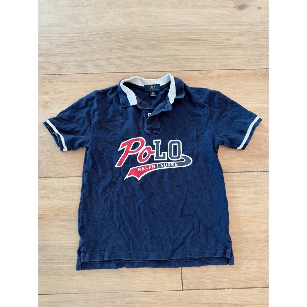 Polo Ralph Lauren Boys Navy Blue Graphic Logo Short Sleeve Polo Shirt Size S 8